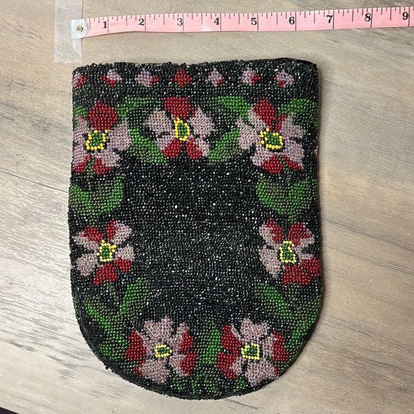 Gorgeous Vintage Floral Seed Bead Beaded Pouch w Velvet Lining - Picture 11 of 14